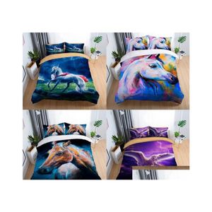 Постилочные наборы 3D лошади, полет с наволочкой Twin FL Queen King Size 2pcs/3pcs Drop Delive Home Garden Textil