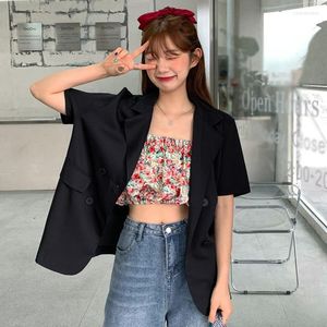Frauen Anzüge Kurzarm Zweireiher Blazer Sommer Chic Korea Einfache OL Frauen Büro Damen Mode Lose Lila
