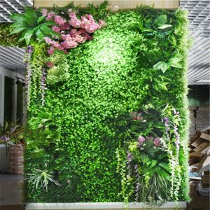 装飾的な花60x40cm緑の人工植物壁パネルプラスチック屋外芝生装飾結婚式の背景パーティーガーデングラスフラワー