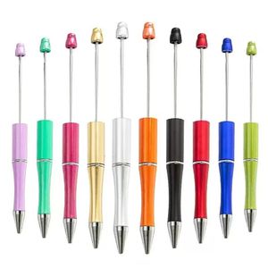 Plastic Beadable Pen DIY Bead Ballpoint Pens for Kids Students Presents Office School Supplies Mixed Color Inventory Wholesale