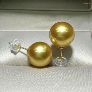Stud Earrings Gorgeous Huge 10-11mm Round South Sea Golden Pearl Earring