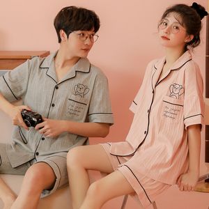 Erkekler Sweetwear Kısa Kollu Çift Erkek ve Kadın Eş Seti Pamuk PJS Karikatür Baskı Yazılar için Nightwear Pijamaları Yaz 230111