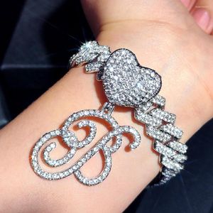 Braccialetti di collegamento Colore argento Bling Crystal Cavigliera con lettera corsiva per le donne Lettere con strass Bracciale cubano con gioielli Hip Hop