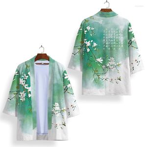 Etnik Giyim Cosplay Yeşil Çiçek Baskı Hırka Kadın Erkek Yukata Harajuku Çin tarzı Kimono ve Şort Seti