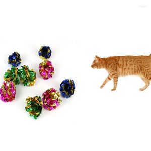 Cat Toys 6/12/24pcs husdjur roliga lekbollar leksak mylar färgglad ring papper glänsande interaktiv ljud boll skrynkligt för katter