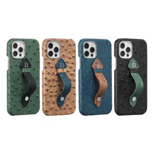 Hand Wrist Strap Stand Ostrich Leather Cases For iPhone 14 13 11 12 Pro Max Mini XR X XS 14 Plus Retro PC Hard Shockproof Cover