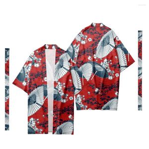 Etniska kläder Men japanska långa kimono cardigan samurai kostym traditionell sakura mönster skjorta yukata jacka 12