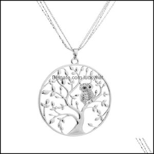 Colares pendentes Life fofo de colar de coruja de cristal de árvores para mulheres vintage Sier Gold Bathed Mtilayer Chain Long Jewelry 3582 Q2 Drop Dhbbg