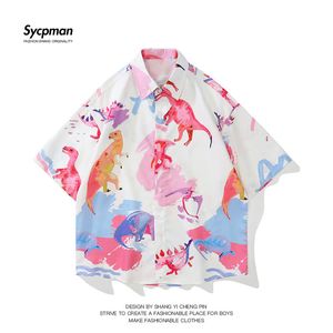 Men's Casual Shirts Oversized Mens Printing Plus Size Womens Man American Summer Fried Street Small Dinosaur Fashion 230111