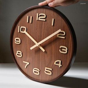 Wall Clocks Large Digital Clock Simple Modern Design Wooden Bamboo Watch 3D Decorative Hanging Home Decor Silent 14 Inch