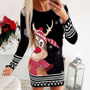 Casual Dresses Women's Autumn And Winter Long-sleeved Christmas Printing Round Neck Skinny Sexy Dress Party Holiday Vestidos