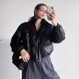 Women's Leather Europe Loose Bf Stand Colla Pu Jacket Short Thick Warm Cotton Coat Winter Down Sexy Women 47R & Faux