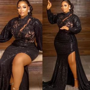 Arabo Plus size ASO EBI Black Mermaid in pizzo abiti da ballo ad alto collo sexy da sera sexy reception Accogliente abiti da damigella d'onore BC14364