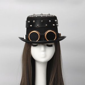 Party Supplies Goth Steampunk Top Hat With Goggles Cosplay Costume Caps Dåliga tillbehör Svart