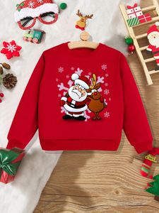 Pullover Merry Christmas Santa Claus Snow Print Fall Long Sleeve Sweatshirt Kids Girls Boys Clothes Christmas Sweatshirts Hoodie T-shirt 230111