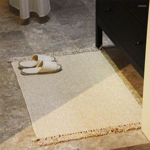 Mattor japansk stil bomull och linnormattor för ingångsdörr handvävd matta med tofs badrum floormat absorberande fotkudde