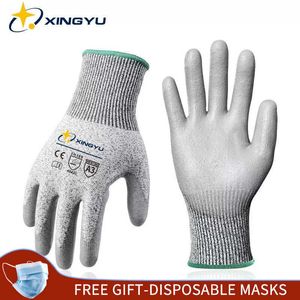 xingyu cut耐性作業手袋ce en388製造puコーティングされたhppeオイルプルーフ防水通気性快適な人間のために快適