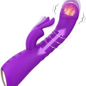 Yetişkin Masaj İtme Dildo Tavşan Vibratör G Spot Klitoral Stimülatör 10 Titreşim 3 İtme Masajı Isınma Sihirli değnek Seks Oyuncak Kadınlar için