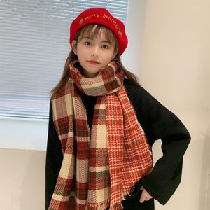 スカーフ2023韓国のクリスマス格子縞のスカーフ女性冬の暖かい日本のファッションショールデュアル使用模倣カシミア卸売