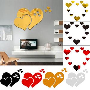 Wall Stickers Love Hearts Sticker Acrylic Mirror Removable DIY Bedroom Living Room Background Home Decoration