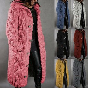 Kvinnors stickor Tees Fashion Women Sweaters Winter Hooded Long Cardigans Casual Loose Tröja Kvinna Autumn Single Breasted Puff Coat Plus Size 230111