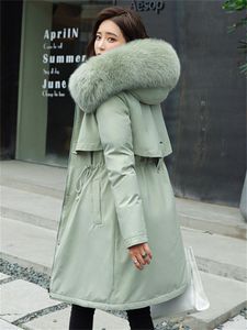 Women's Down Parkas Winter Coat Women Green M6XL Add Wool Thick Warmth Fur Hooded Fashion Slim Long Cotton Jacket Outwear 230111