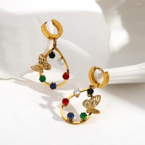 Hoop Earrings AENSOA Shine Stainless Steel Zircon Butterfly Women Fashion Smooth Gold Color For Good Quality