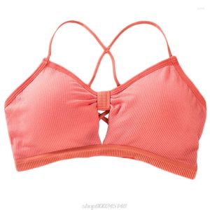 Camisoles & Tanks Women Girl Ribbed Knit Bralette Bright Candy Color Cross Strappy Backless Underwear Hollow Knotted Front Push Up J29 21
