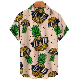 Mäns avslappnade skjortor hawaiian frukttryck korta ärmar ananas mönster toppar modekläder sommar lös skjorta 230111