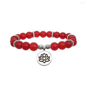 Strand Elasticated Beaded Bracelet Colored Stone Charm Lotus Flower Pendant Chain Wristband Jewelry Amethyst Bangle Meditation