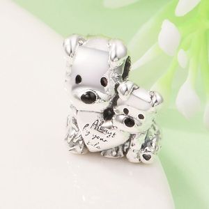 925 Sterling Silver Mother & Puppy Love Bead Fits European Jewelry Pandora Style Charm Bracelets