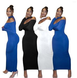 Casual Dresses Sexy Cut Out Shoulder Long Dress Women Sleeve Bodycon Asymmetric Elegant Party Sundresses For Autumn 2023