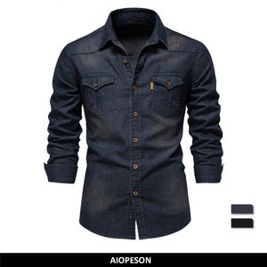 Camisas casuais masculinas Aiopeseson Marca elástica Camisa de algodão de algodão Cowboy de qualidade comprida para roupas de grife slim fit s roupas 230111