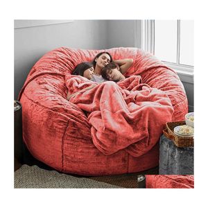 Coprisedia Ers Pelliccia Sintetica Grande Pouf Rotondo Er Relax Sedile Nt Morbido Soffice Senza Imbottitura Divano Letto Pigro Soggiorno Lounge Drop Del Dhvme