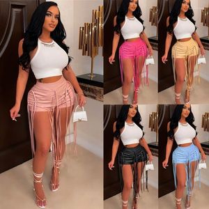 Women's Shorts Sexy PU With Strings Women Streetwear Faux Leather Short Pants Back Zipper Trousers Summer Spring Solid Y2k Clothes