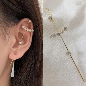 Серьги с серьгами одиночный зонтик крюк Женщины CZ Crish Crystal Gold Color Long Pilt Серьга Диагональная линия ушные украшения для кости украшения