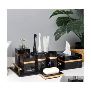 Set di accessori per il bagno Creatività Struttura in marmo Accessori per la doccia Bagno per la casa moderno europeo Colpo d'oro Portaspazzolino nero Dhpoe