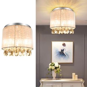 Ceiling Lights Depuley Crystal Chandeliers Flush Mount Lighting Fixture With Cylinder Net Lamp Shade For Living Room Hallway Entrance