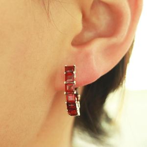 Dingle örhängen MH 2023 Red Garnet Square 4,0 mm solid örhänge sterling 925 silver fina smycken för kvinnor bär det varje dag gåva