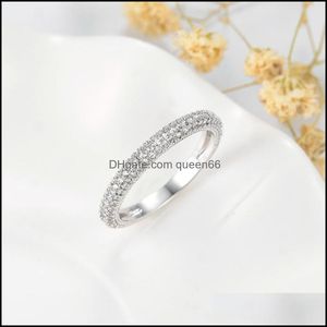 Solitaire Ring 100 Real 925 Sier Rings for Women Simple Double Stackable Fine Jewelry Bridal Set Wedding Engagement Accessory 20100 DHKTV