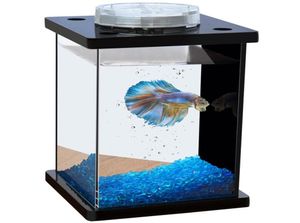ミニ超伸縮透明な透明な魚タンクリモート7色LED照明戦闘タンクテーブル水族館1PC水族館