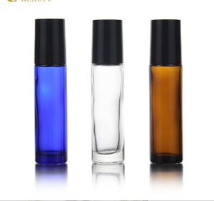 10ml Thick Glass Roller Bottles with Metal Ball Screw Black Lids for 10ml Essential Oil