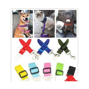 Dog Collars Leashesペットカーシートセーフティベルトハーネス拘束調整可能なリードリーシュトラベルクリップドッグサプライアクセサリードロップdhh3w