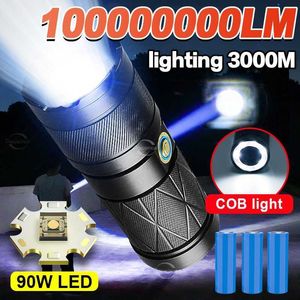 Фонарики факелы 90W 10000000000LM Recharge Flashlight USB High Power светодиодные фонарики 12000 мАч мощный факел Zoom 3000m Тектический фонарь лампа 0109