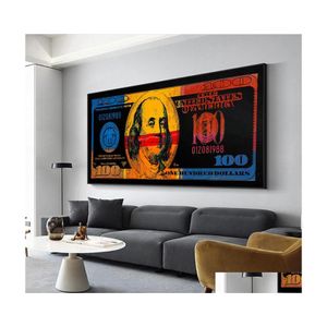 Paintings Gold Modern Colorf Hundred Money Canvas Painting Wall Art Quadro Street Abstract Poster Picture Home Decor Drop Delivery G Dhxqz