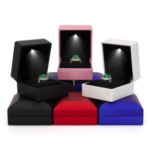 Jewelry Box with LED Light for Engagement Wedding Rings Boxes Festival Birthday Jewerly Necklace Display Gift Case Packaging