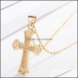 Collane con ciondolo Croce Gesù Nastro d'oro Collana con intarsio di diamanti per uomo e donna Accessori per gioielli Moda 7 6Jh Q2 Drop Deliver Dh9Sp