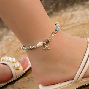 Anklets Bohemian Shell Beads Starfish Charm For Women Beach Anklet Turquoise Crystal Bracelet Metal Foot Chain Boho Jewelry