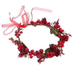 Decorative Flowers Christmas Wreath Headdress Headband Hair Bride Headwear Flower Floral Berry Wedding Headpiece Girlxmas Bridal Head