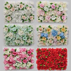 Flores decorativas 40x60cm Silk Rose Artificial Flower Wall Panel Decor Backdrop Diy Wedding Party Shop Fake